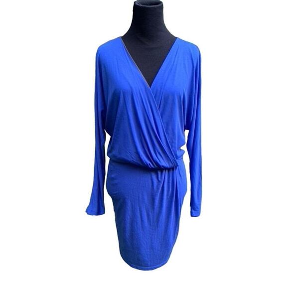 Sapphire Blue Haute Hippie Knit Jersey Knit Surplice Front Mini Dress Size XS - Picture 3 of 7